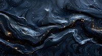 Dark navy blue marble texture with gold and silver swirls creating luxurious abstract pattern on black background. Elegant design for modern interior decor.
