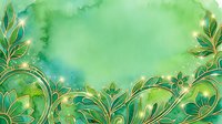 Watercolor green background with ornamental gold floral borders and decorative flourishes, suitable for invitations, cards, and design projects.