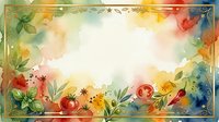 Watercolor floral frame with vibrant blooms in red, yellow, and blue tones surrounding white center space, ideal for invitations, greeting cards, and design backgrounds.