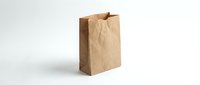 Kraft paper bag with handles isolated on white background, suitable for retail packaging, shopping, and branding mockups.