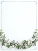 Isolated festive border frame with green ivy leaves, white berries, and silver deer ornaments on white background, ready for holiday cards, invitations, and seasonal design projects.