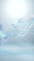 Abstract flowing waves with geometric network connections on light blue gradient background for digital technology and science presentations.