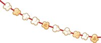 Decorative chain with alternating gold and white clover-shaped beads on red cord, isolated on transparent background for crafting and jewelry design projects.