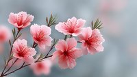 Pink cherry blossom flowers blooming on branch with soft blurred background. Spring sakura petals with delicate stamens for seasonal decorative projects.