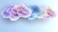 Dreamy pastel clouds in soft purple, blue and pink colors floating on light background, creating ethereal atmospheric composition for decorative designs.