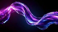Glowing purple and blue wave with sparkling particles flowing in dark space, dynamic neon light trail effect creates magical abstract background.