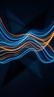 Glowing neon light waves in blue and gold flowing across dark background, suitable for tech, energy, and modern design projects.