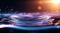 Glowing liquid wave with light trails and sparkles against dark background creates magical atmosphere in macro photography. Suitable for abstract backgrounds.