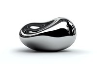 Sleek chrome pebble-shaped sculpture with organic curves and flowing lines creates modern minimalist art piece against white background, suitable for luxury decor.