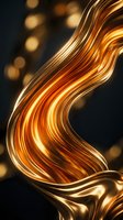 Flowing golden liquid with luminous streaks and warm amber tones creates an elegant, modern abstract design. Soft bokeh background enhances the luxurious feel, suitable for premium branding and contemporary graphics.