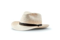 Classic woven straw cowboy hat with dark braided leather band isolated on white background, ready for design use in western and summer fashion projects.