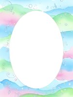 Watercolor pastel frame with oval white space for text, soft rainbow colors and musical notes, perfect for invitations and greeting cards.