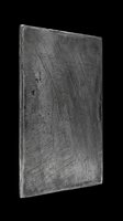 Scratched dark metal plate isolated on transparent background, ready for T-shirts, stickers, clipart, and print on demand design projects.