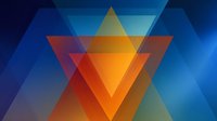 Abstract geometric composition with overlapping triangular shapes in vibrant blue and orange gradient colors creating modern digital art background.