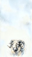 Goat head portrait with curved horns rendered in watercolor style with splatter effects on white background, suitable for wildlife art, farm animal illustrations, and design projects.