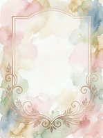 Watercolor frame with soft pastel washes in pink, yellow, and blue tones featuring ornate decorative borders and flourishes. Isolated on white background, ready for invitations, cards, and design projects.