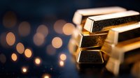 Golden bars stacked on dark background with blurred bokeh lights creating luxury atmosphere for financial and investment concepts.