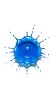 Blue liquid splash crown formation with droplets isolated on white background for creative design projects and scientific presentations.