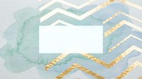 Watercolor chevron pattern with gold foil accents and blank white rectangle space for text or logo design on pastel blue and green background.
