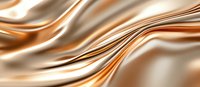 Luxurious flowing copper and silver satin fabric creates elegant waves and folds with metallic sheen, abstract panoramic background for luxury designs.