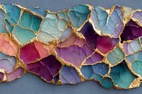 Colorful cracked mosaic texture with gold veins in purple, teal and pink tones. Abstract geometric pattern for modern design projects and artistic backgrounds.