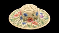 Straw sun hat with colorful embroidered floral design, isolated on transparent background. Ready for fashion clipart, t-shirt designs, print-on-demand products, sublimation, and digital craft projects.