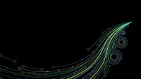 Abstract technology background with flowing green lines and mechanical gears on black surface for digital design projects and futuristic presentations.