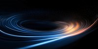 Abstract light trails forming dynamic spiral curves against dark background, glowing blue and orange energy streams creating futuristic motion effect.