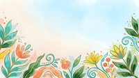 Watercolor floral background with colorful flowers, green leaves, and swirls on a soft pastel gradient, perfect for cards, banners, and invitations.