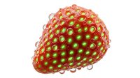 Ripe strawberry with seeds and green leaflets isolated on white background, suitable for food packaging, culinary designs, and healthy eating concepts.
