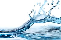 Dynamic water splash with flowing waves and droplets creating elegant motion against clean white background for refreshing design concepts.