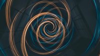 Glowing spiral vortex with golden and teal neon lines swirling in abstract motion against dark background for digital art and design projects.
