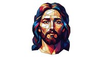 Geometric portrait of Jesus Christ with colorful polygonal art style, religious spiritual artwork isolated on white background for modern design.