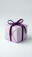 Elegant lavender gift box with purple satin ribbon bow isolated on white background for special occasions and celebrations.