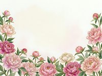 Pink peony flowers frame border on light background with copy space for text, wedding invitation design, greeting card template, floral decoration.