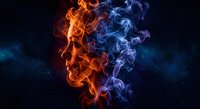 Abstract fire and ice smoke swirls in orange and blue colors creating dramatic contrast against dark background for creative designs.
