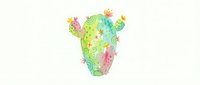Colorful watercolor cactus with blooming flowers in pink, yellow, and green tones, isolated on white background for design projects.