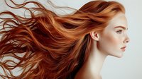 Young Caucasian woman with flowing red hair in motion against white background. Hair care, beauty salon, shampoo advertisement concept.