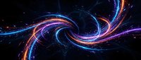 Abstract energy waves swirling in cosmic space with vibrant neon colors creating dynamic motion patterns against dark starry background for digital art projects.