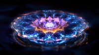 Glowing magical mandala with vibrant blue and purple energy waves radiating from center on dark background, mystical spiritual art for meditation and healing practices.