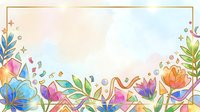Colorful floral border with blooming flowers, leaves, and decorative elements on isolated white background. Suitable for invitations, cards, and design projects.