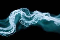 Ethereal turquoise smoke swirls creating abstract flowing patterns against black background, captured in macro photography with dramatic lighting and smooth motion blur.