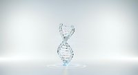 DNA double helix structure made of water droplets and splashes, isolated on white background, suitable for science, genetics, biotechnology, and medical research design projects.