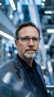 Middle-aged Caucasian male professional wearing glasses and business casual attire in modern office environment. Suitable for corporate, leadership, and business-related projects.