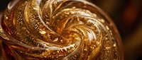Golden amber glass bowl with intricate swirled pattern and textured surface creating elegant decorative tableware for luxury dining and home decor applications.