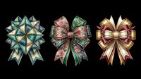Decorative ribbon bows and star rosettes isolated on transparent background, ready for t-shirt designs, stickers, clipart, sublimation and print-on-demand products.