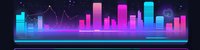 Neon cityscape with glowing skyscrapers, digital graph lines, and vibrant pink and cyan lights on dark background. Suitable for tech, finance, and business presentations.