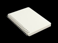 Spiral bound notebook with blank cream pages and metal coil binding, isolated on transparent background. Ready for clipart, print-on-demand, t-shirt designs, stickers, and sublimation projects.