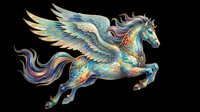 Ornate flying horse with wings, decorated in blue and gold patterns, isolated on transparent background. Great for t-shirts, stickers, sublimation, and print on demand.