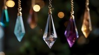Elegant crystal pendant lights hanging with warm bokeh background creating luxurious ambiance for interior design and home decor projects.